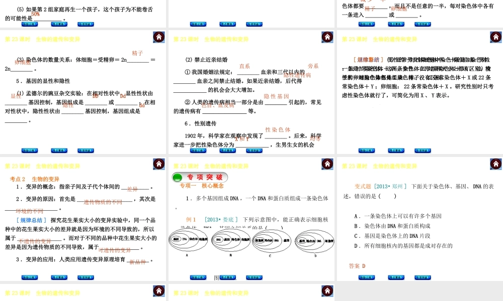 【中考复习方案】（云南）2015中考生物总复习 第23课时 生物的遗传和变异课件（体验云南+考点聚焦+专项突破）