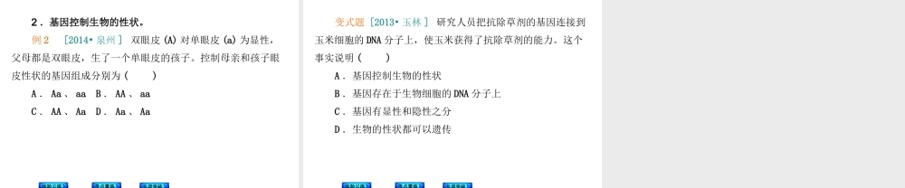 【中考复习方案】（云南）2015中考生物总复习 第23课时 生物的遗传和变异课件（体验云南+考点聚焦+专项突破）
