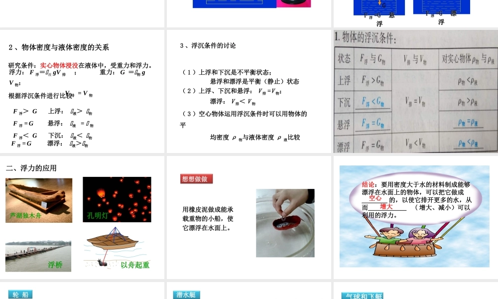 2019-2020学年八年级物理全册 9.3物体的浮与沉 物体的浮与沉课件 （新版）沪科版