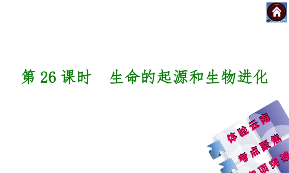 【中考复习方案】（云南）2015中考生物总复习 第26课时 生命的起源和生物进化课件（体验云南+考点聚焦+专项突破）
