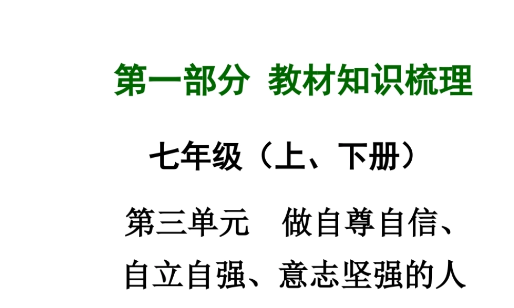 【中考面对面】广西2015届中考政治总复习 第一部分 教材知识梳理 七年级 第三单元 做自尊自信、自立自强、意志坚强的人课件（教材知识导航+中考考点精讲+备考试题精编） 新人教版