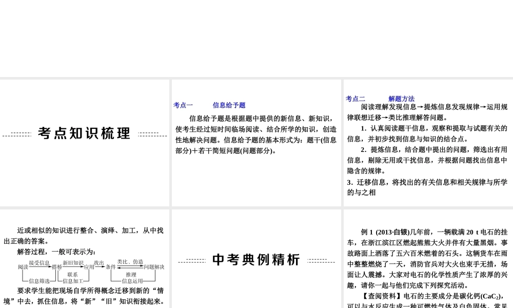 【争分夺冠】2014中考化学精选专题 专题六 信息给予型试题课件（考点知识梳理+中考典例精析+考点训练+13真题）