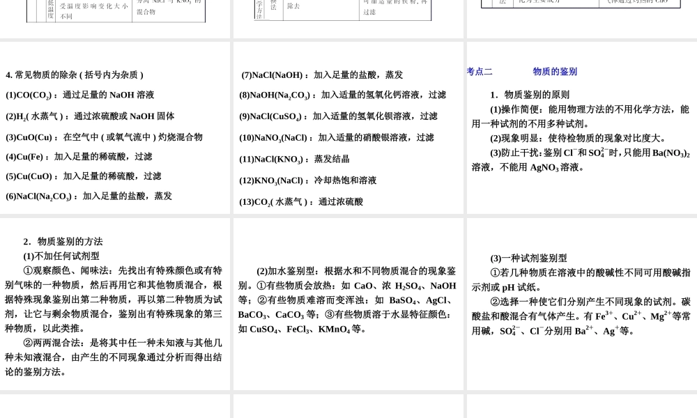 【争分夺冠】2014中考化学精选专题 专题三 物质的除杂、分离与鉴别课件（考点知识梳理+中考典例精析+考点训练+13真题）