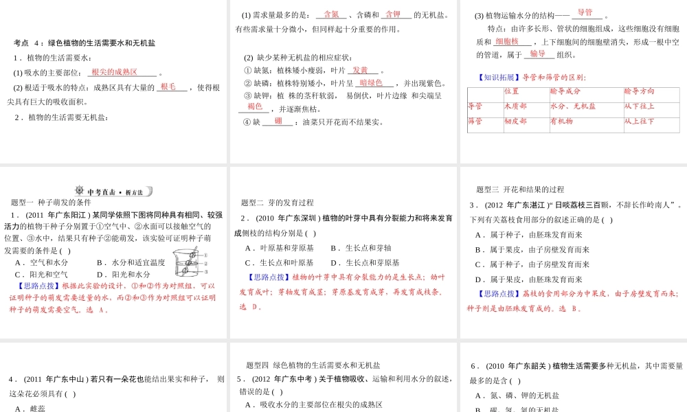 【中考风向标】2013年中考生物复习 被子植物的一生课件