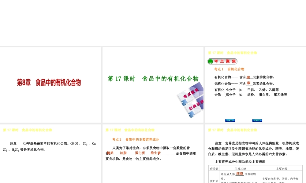 【中考复习方案】2015年中考化学 第8章 食品中的有机化合物课件 （新版）沪教版