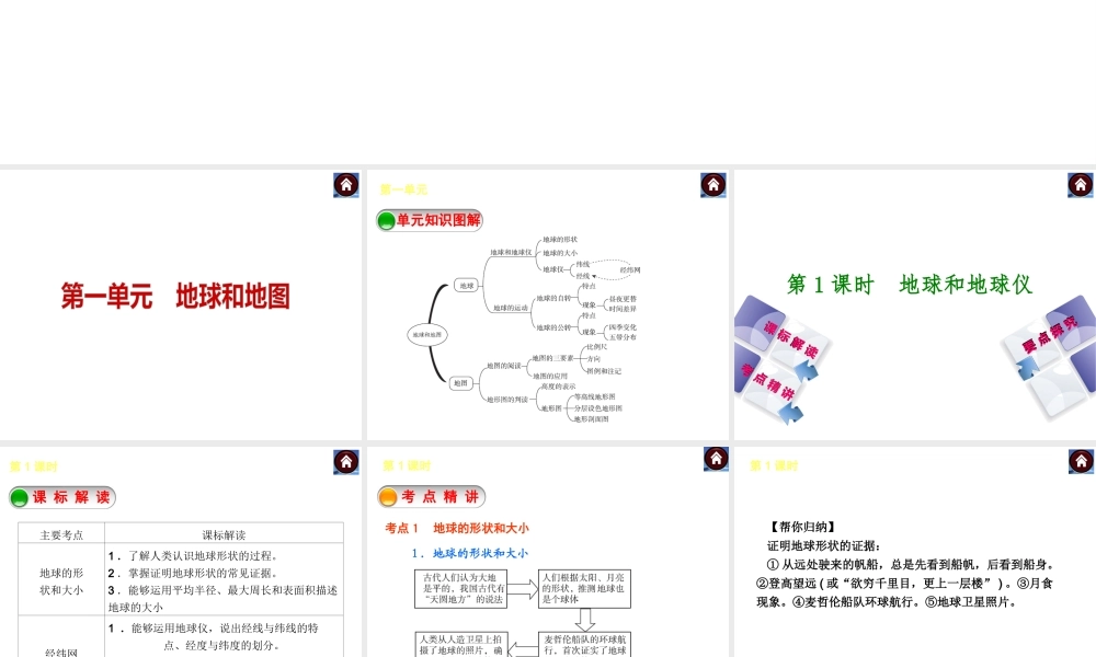 【中考复习方案】2015中考地理总复习 第1单元 地球和地图课件 （新版）新人教版