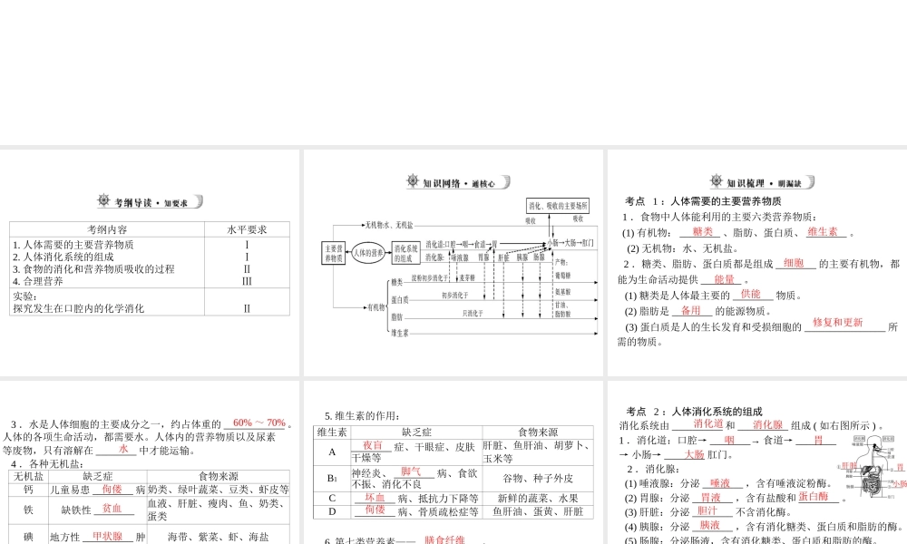 【中考风向标】2013年中考生物复习 人体的营养课件