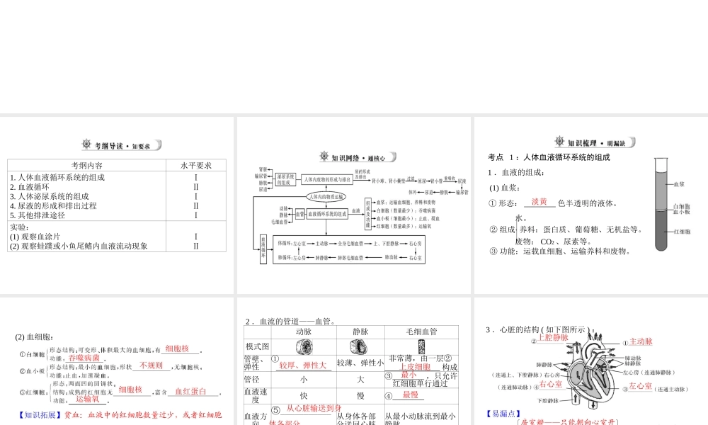 【中考风向标】2013年中考生物复习 人体内的物质运输及废物的形成与排出课件