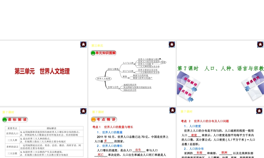 【中考复习方案】2015中考地理总复习 第3单元 世界人文地理课件 （新版）新人教版