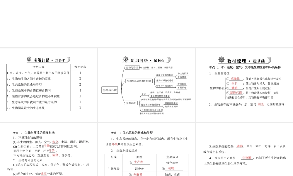 《金牌学案 风向标》广东省中考生物总复习 第一部分 第二章 生物与环境课件 人教新课标版