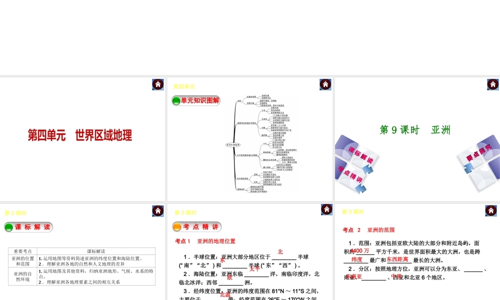 【中考复习方案】2015中考地理总复习 第4单元 世界区域地理课件 （新版）新人教版