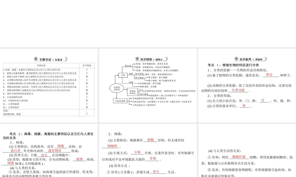 【中考风向标】2013年中考生物复习 生物的多样性课件