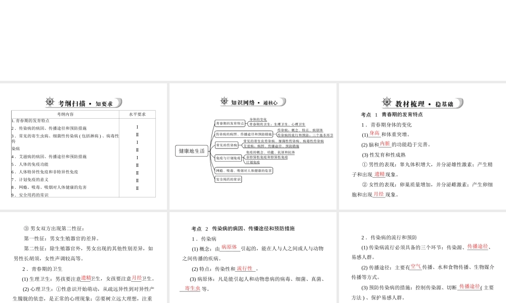 《金牌学案 风向标》广东省中考生物总复习 第一部分 第九章 健康地生活课件 人教新课标版