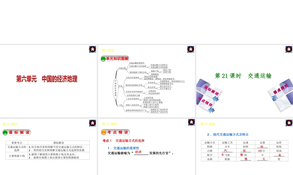 【中考复习方案】2015中考地理总复习 第6单元 中国的经济地理课件 （新版）新人教版