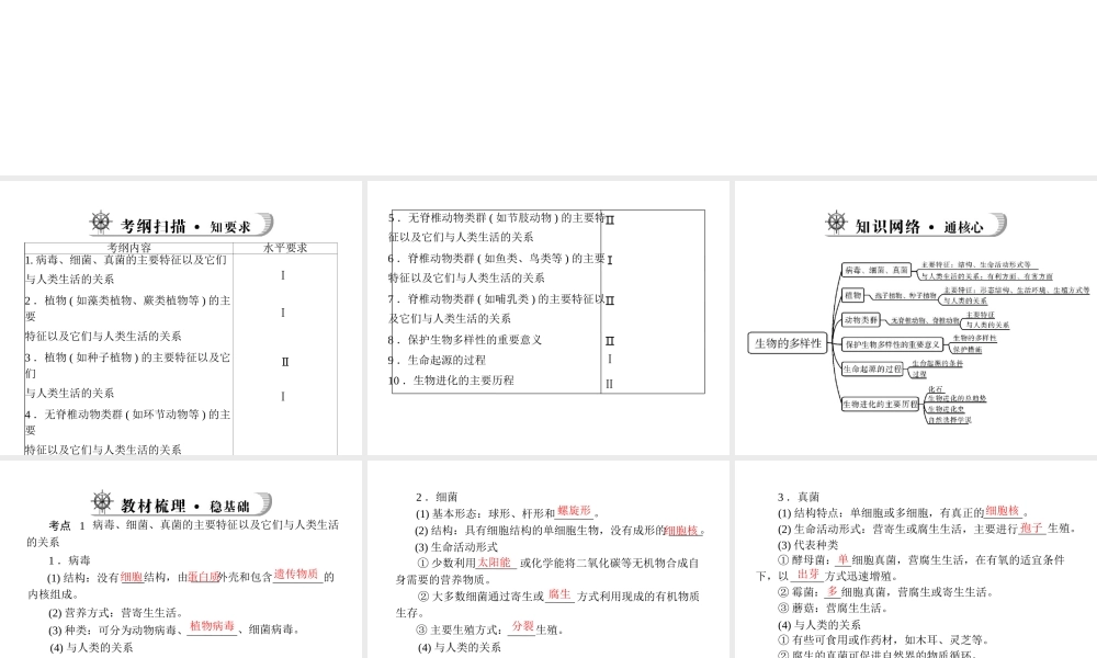 《金牌学案 风向标》广东省中考生物总复习 第一部分 第七章 生物的多样性课件 人教新课标版