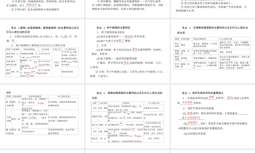《金牌学案 风向标》广东省中考生物总复习 第一部分 第七章 生物的多样性课件 人教新课标版