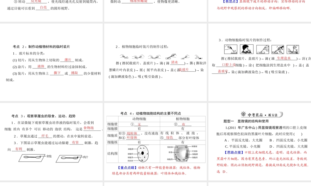【中考风向标】2013年中考生物复习 显微镜和细胞课件