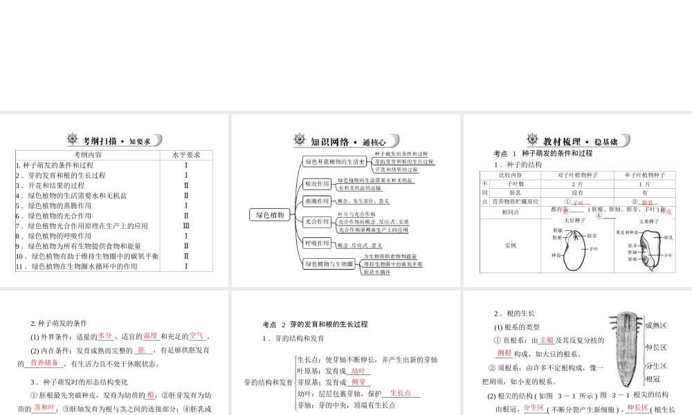 《金牌学案 风向标》广东省中考生物总复习 第一部分 第三章 生物圈中的绿色植物课件 人教新课标版