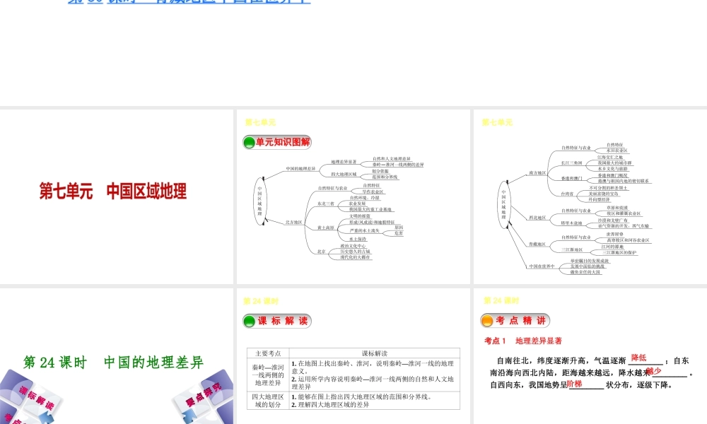 【中考复习方案】2015中考地理总复习 第7单元 中国区域地理课件 （新版）新人教版