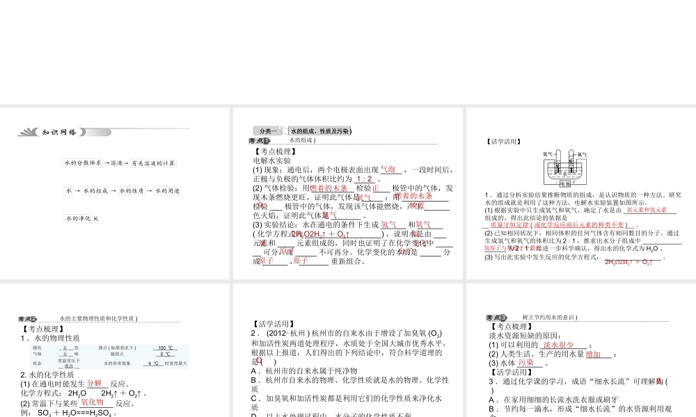【中考试题研究】2015中考科学总复习 第31讲 水课件 浙教版
