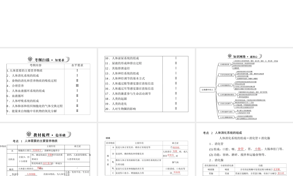 《金牌学案 风向标》广东省中考生物总复习 第一部分 第四章 生物圈中的人课件 人教新课标版