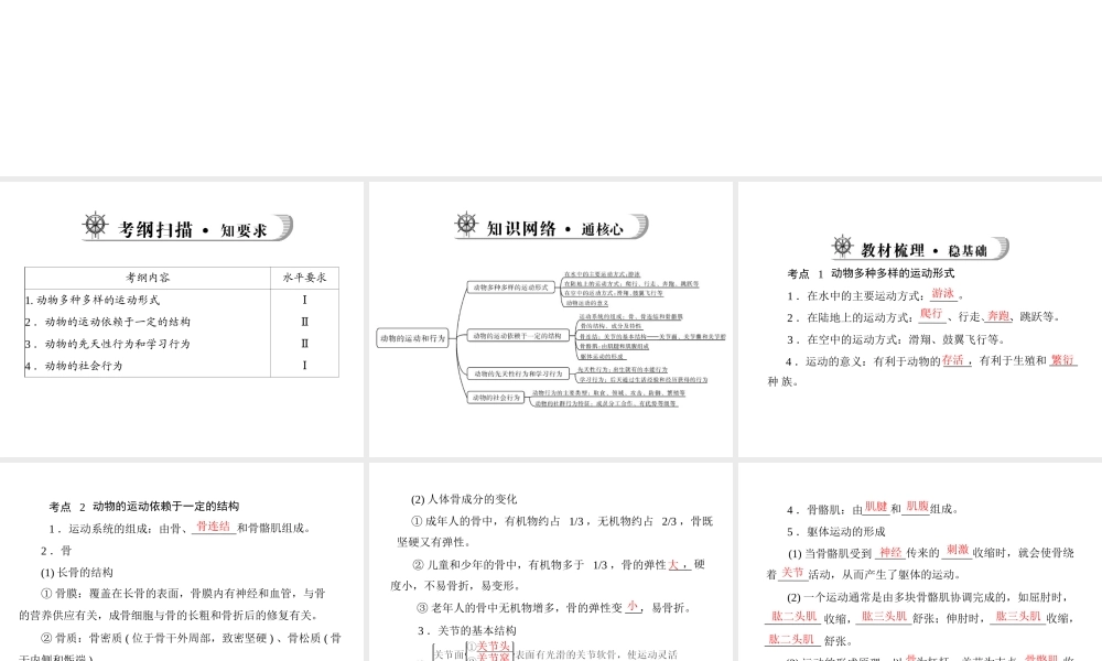 《金牌学案 风向标》广东省中考生物总复习 第一部分 第五章 动物的运动和行为课件 人教新课标版