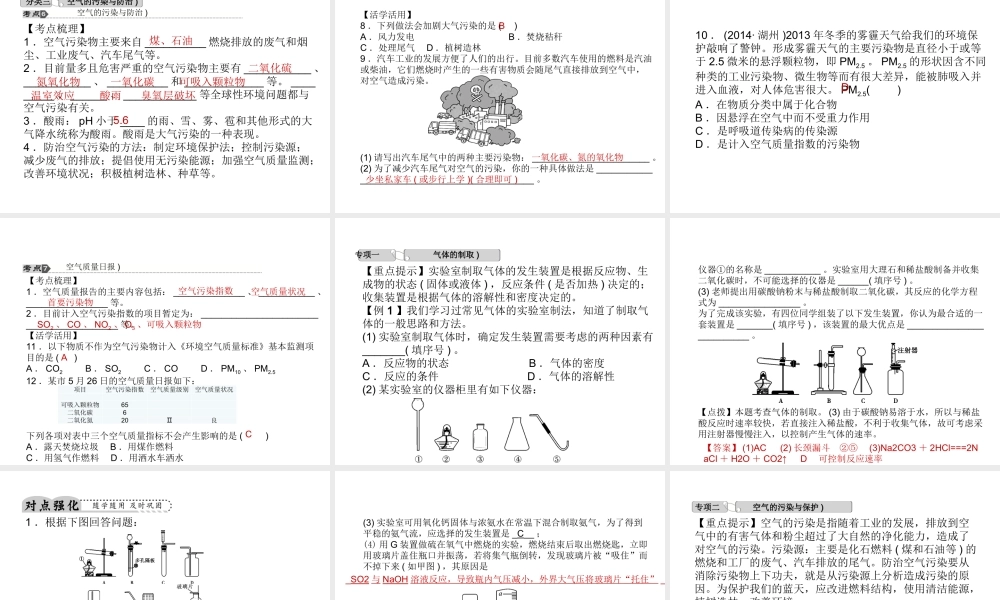 【中考试题研究】2015中考科学总复习 第33讲 空气（二）课件 浙教版