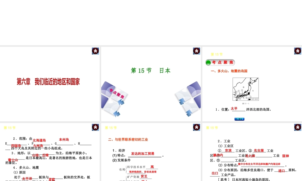 【中考复习方案】2015中考地理总复习 第六章 我们临近的地区和国家课件 新人教版
