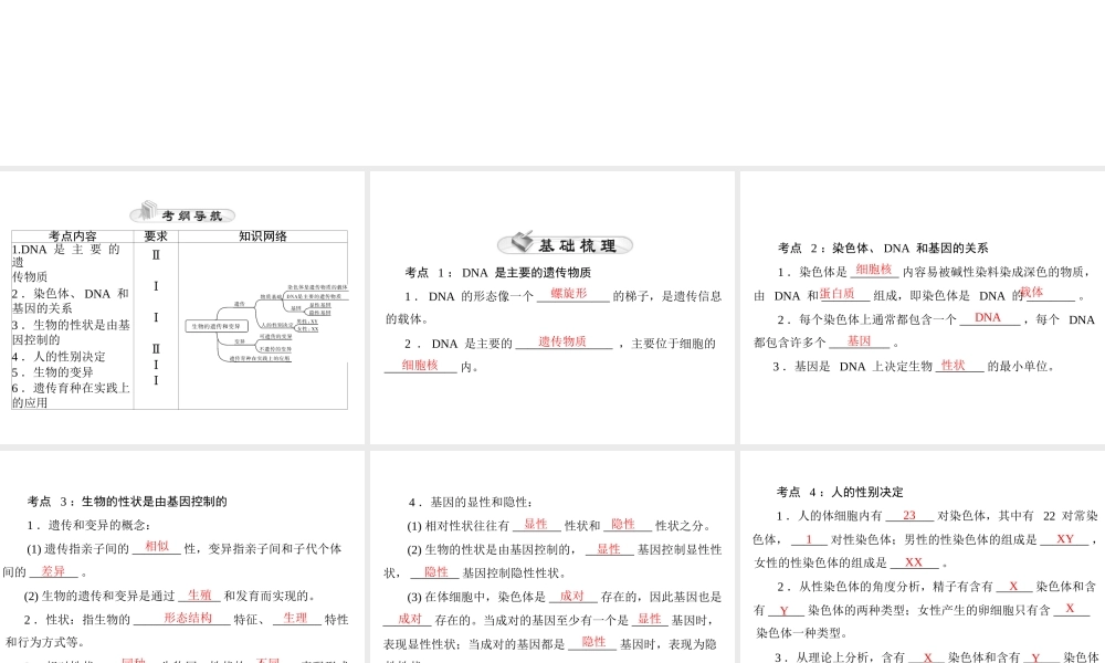 【中考风向标】2015年中考生物基础复习 第六章 第二讲 生物的遗传和变异课件