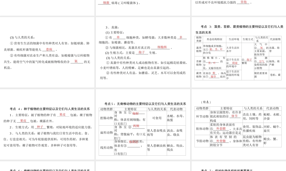 【中考风向标】2015年中考生物基础复习 第七章 生物的多样性课件