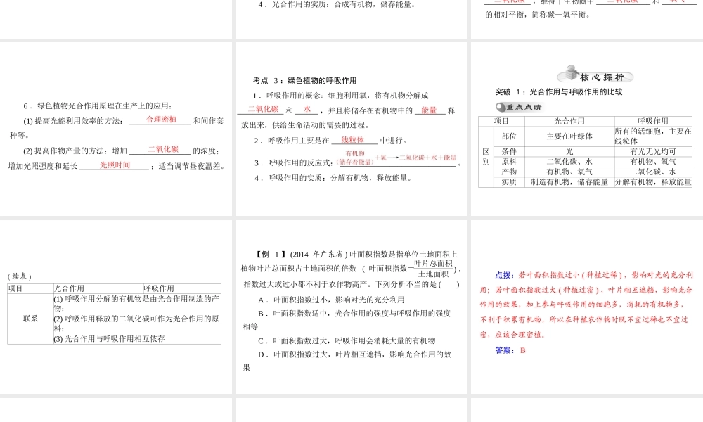 【中考风向标】2015年中考生物基础复习 第三章 第二讲 绿色植物的作用课件