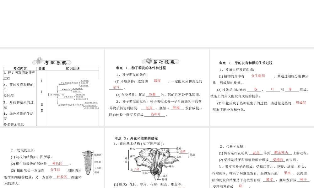 【中考风向标】2015年中考生物基础复习 第三章 第一讲 被子植物的一生课件