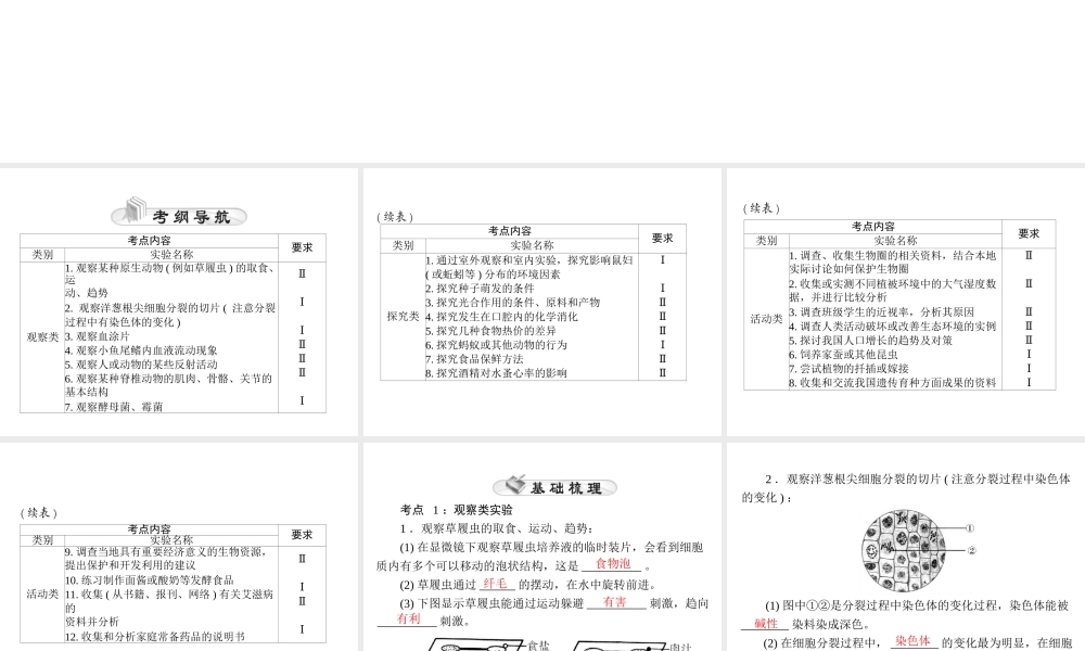 【中考风向标】2015年中考生物基础复习 第十章 实验课件