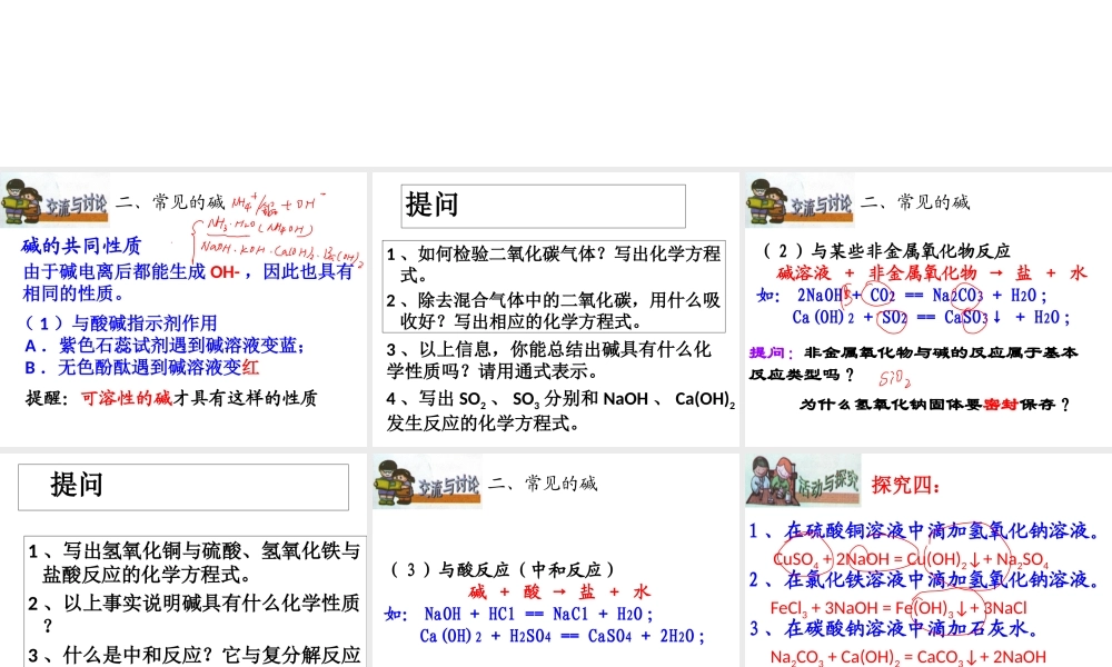【冲刺中考】2013中考化学难点突破专题05 碱的通性课件