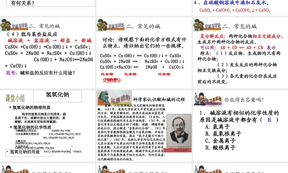 【冲刺中考】2013中考化学难点突破专题05 碱的通性课件