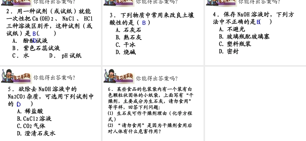 【冲刺中考】2013中考化学难点突破专题05 碱的通性课件