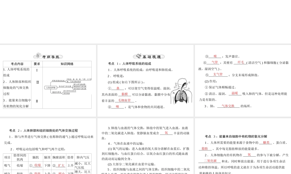 【中考风向标】2015年中考生物基础复习 第四章 第二讲 人体的呼吸课件