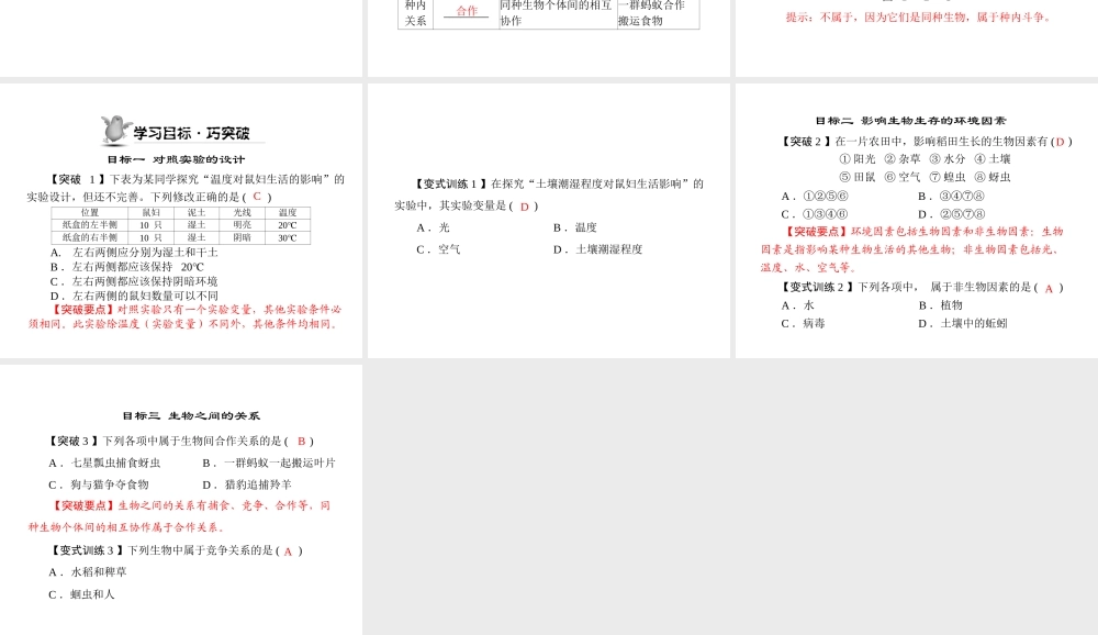 《随堂优化训练》2011年七年级生物上册 第一单元 第二章 第二节 环境对生物的影响配套课件 人教新课标版