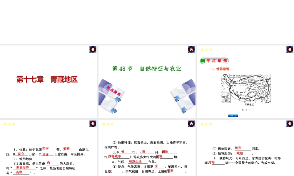 【中考复习方案】2015中考地理总复习 第十七章 青藏地区课件 新人教版