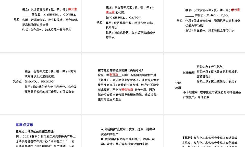 【中考试题研究】四川省2015届中考化学总复习 主题八 盐 化肥课件