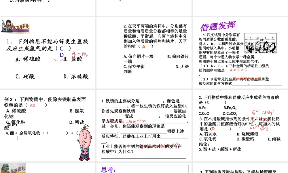 【冲刺中考】2013中考化学难点突破专题07 酸的通性课件