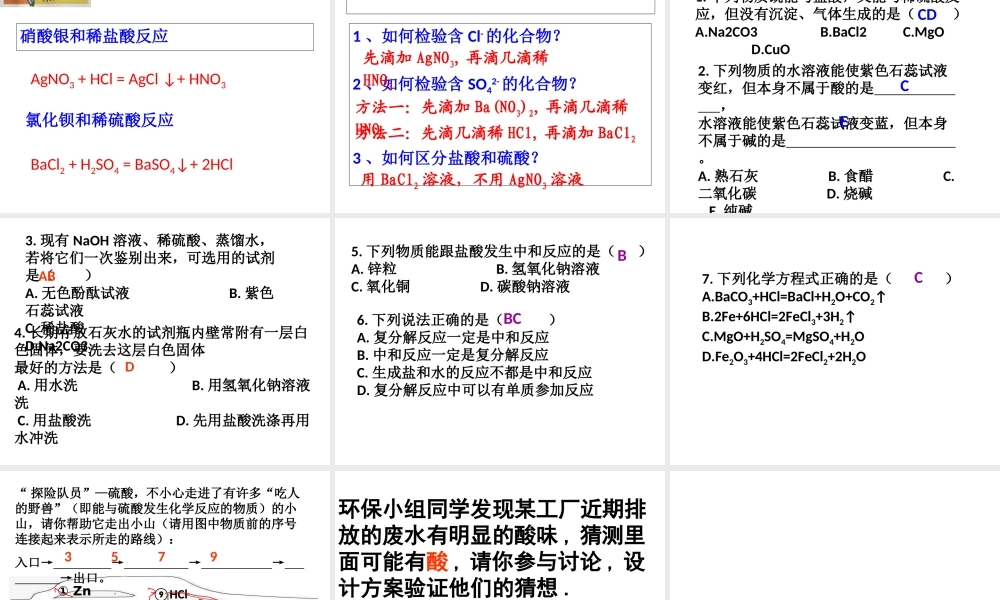 【冲刺中考】2013中考化学难点突破专题07 酸的通性课件