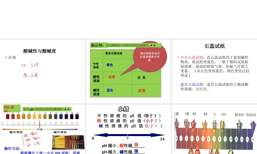 【冲刺中考】2013中考化学难点突破专题08 酸碱指示剂与PH试纸课件