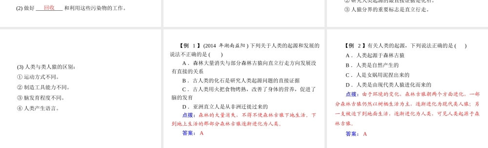 【中考风向标】2015年中考生物基础复习 第四章 第五讲 人的由来及人对生物圈的影响课件