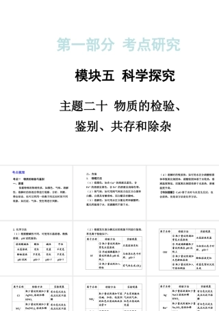 【中考试题研究】四川省2015届中考化学总复习 主题二十 物质的检验、鉴别、共存和除杂课件