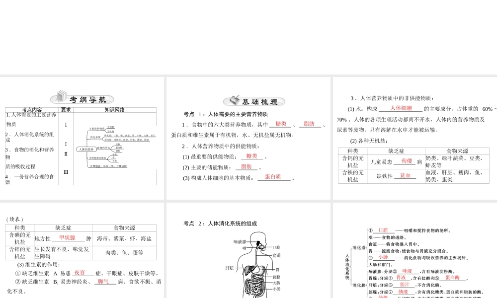 【中考风向标】2015年中考生物基础复习 第四章 第一讲 人体的营养课件