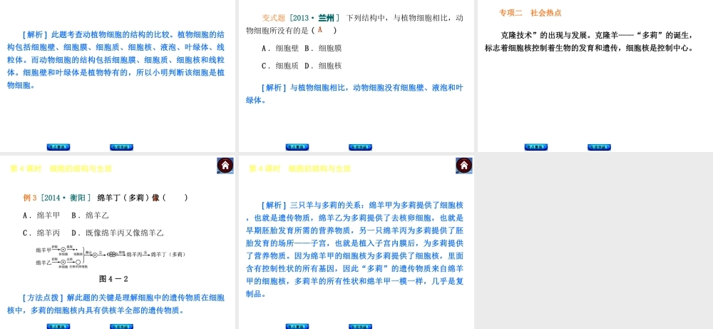 【中考复习方案】2015中考生物总复习 第4课时 细胞的结构与生活课件（考点聚焦+归类探究+回归教材）