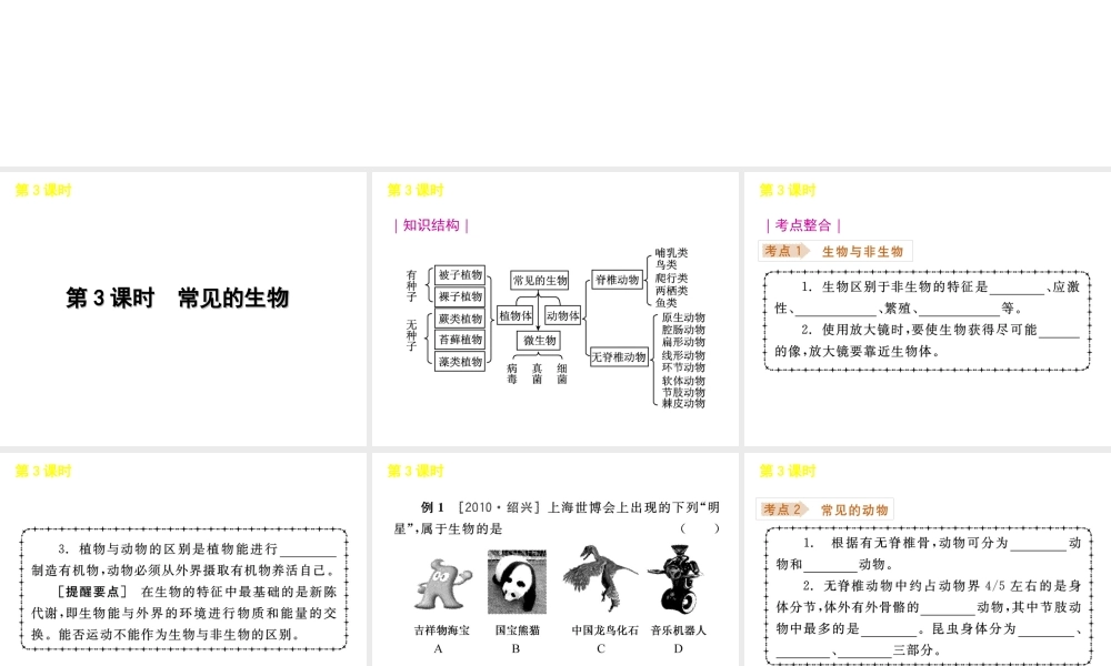 《中考复习方案》九年级科学 第3课时常见的生物课件 浙教版