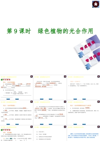 【中考复习方案】2015中考生物总复习 第9课时 绿色植物的光合作用课件（考点聚焦+归类探究+回归教材）