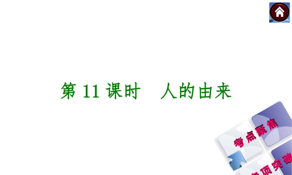 【中考复习方案】2015中考生物总复习 第11课时 人的由来课件（考点聚焦+归类探究+回归教材）